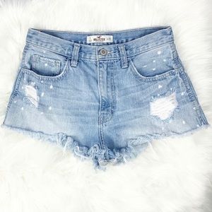 Hollister Cut Off Jean Shorts Distressed Bleached